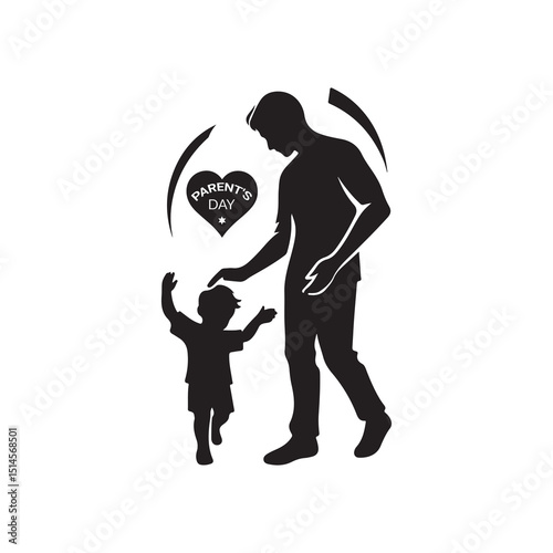 Parent's Day Silhouette Vector Illustration, Solid White Background.