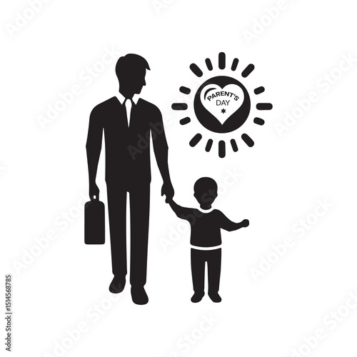 Parent's Day Silhouette Vector Illustration, Solid White Background.