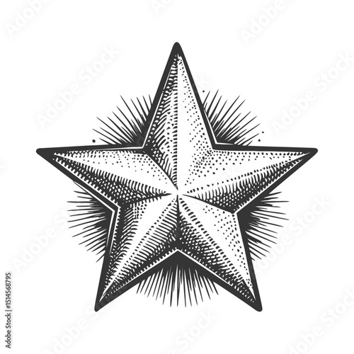 Vintage Engraving of a Star with Decorative Elements and Texture