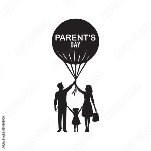 Parent's Day Silhouette Vector Illustration, Solid White Background.