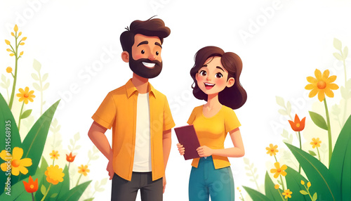host couple flat design illustration