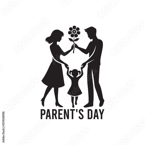 Parent's Day Silhouette Vector Illustration, Solid White Background.