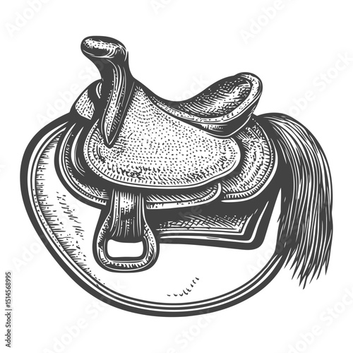 Vintage Woodcut Illustration of a Detailed Horse Saddle Design