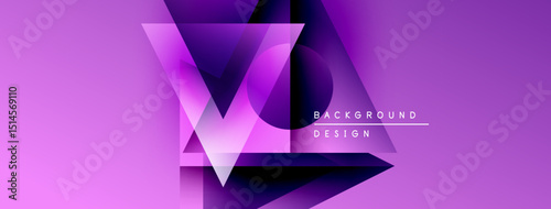 Abstract purple design features layered geometric shapes. Gradient colors create dynamic visual effect. Modern background suitable for presentations.