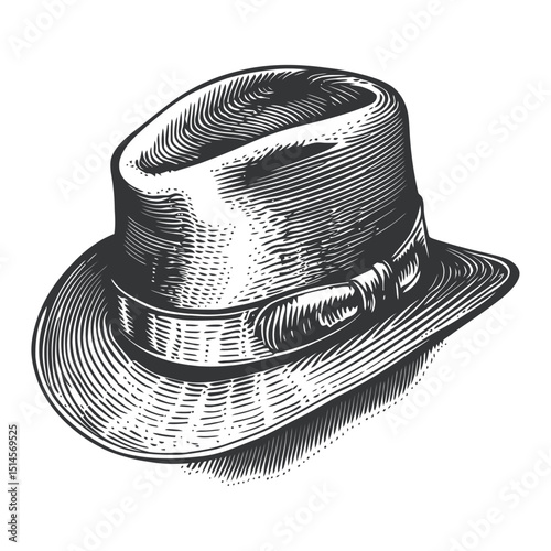 Vintage Engraving of a Classic Hat in Detailed Woodcut Style