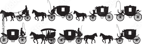 Vintage horse carriage silhouette vector illustration antique transportation design element set
