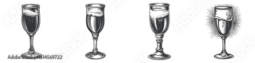 Vintage Woodcut Illustration of Sparkling Champagne Glasses
