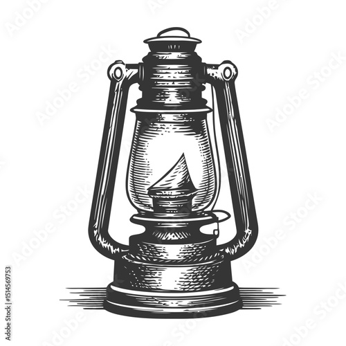 Vintage Engraved Lantern Illustration in Classic Woodcut Style