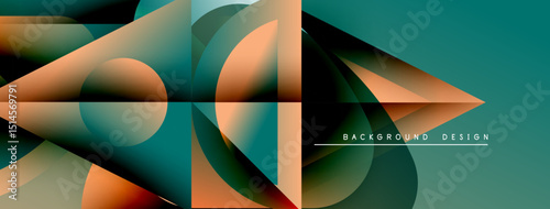 Abstract geometric shapes, gradients, teal, orange hues create dynamic visual effect. Modern design element for backgrounds.