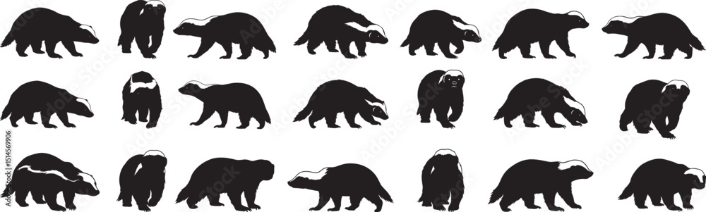 Obraz premium Badger silhouette vector art collection black and white animal graphic design illustration drawing set image