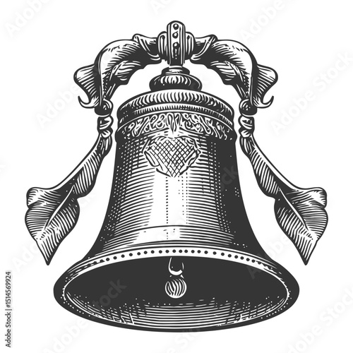 Vintage Engraving of a Decorative Bell with Intricate Design