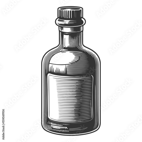 Vintage Woodcut Illustration of a Glass Bottle with Cork Stopper