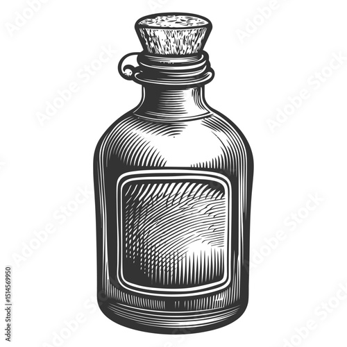 Vintage Illustration of a Glass Bottle with Cork Stopper Design