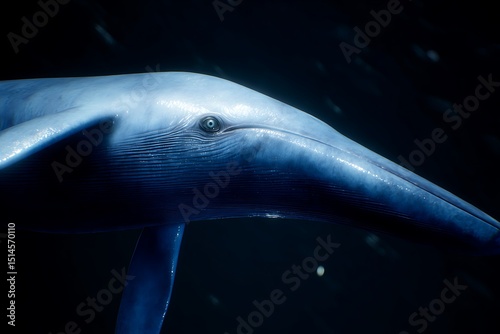 Blue whale detail in dark water