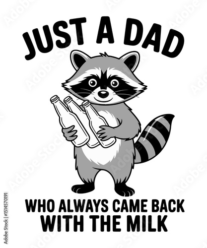 Just A Dad Milk Who Always Came Back With The Milk Raccoon T shirt design, Cute  Raccoons silhouette vector, Funny Animal Vintage Design, Retro Raccoon Illustration, 