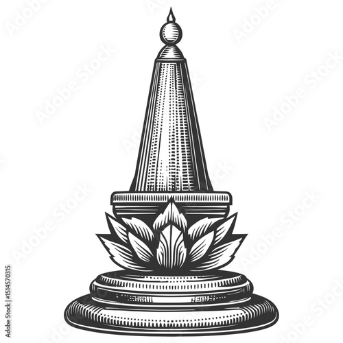 Vintage Engraving of Decorative Obelisk with Lotus Base Design