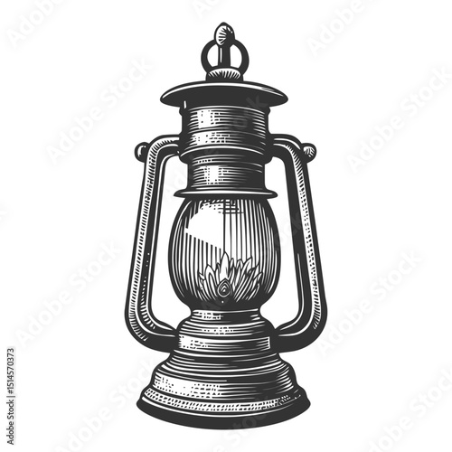 Vintage Engraving of Classic Lantern in Detailed Woodcut Style