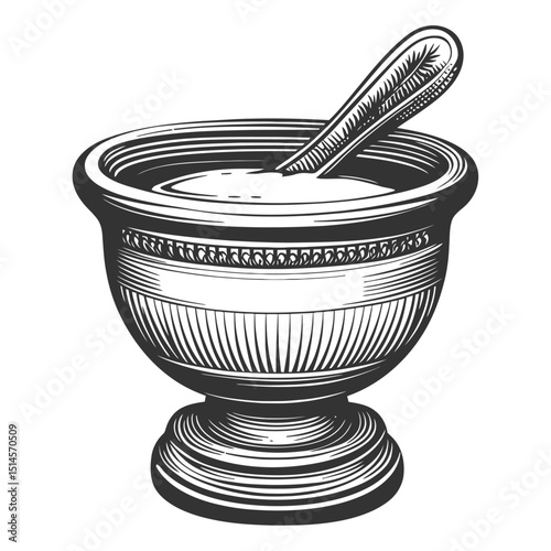 Vintage Engraving of Mortar and Pestle Illustration in Classic Style