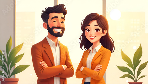 host couple flat design illustration