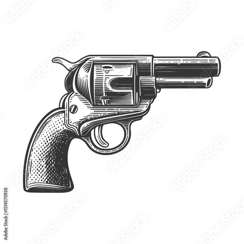 Vintage Illustration of a Detailed Engraved Revolver Design