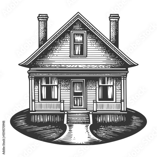Vintage Engraving of a Charming House with Woodcut Details