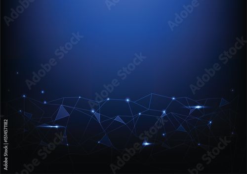 Wireframe abstract background. Concept of futuristic network connection, digital blue mesh geometric pattern, wire-frame model grid vector polygon wave, big data innovation, computer network.