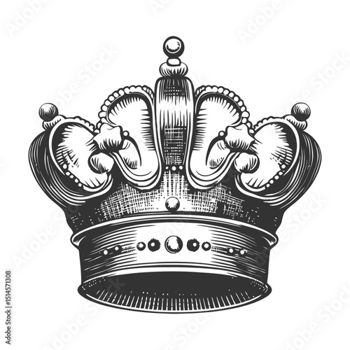 Vintage Engraving of Royal Crown in Classic Woodcut Style