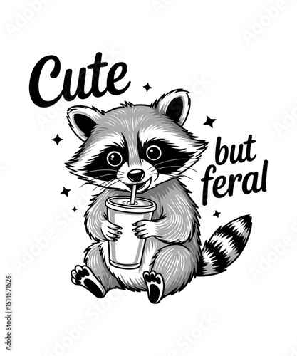 Cute But Feral, Funny Sarcastic Raccoon T shirt design, Animal sarcastic , trendy raccoon png, sarcastic shirt png, Sublimation Design , Popular T-Shirt , 