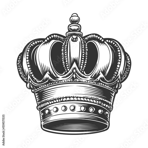Vintage Engraved Illustration of a Decorative Crown Design