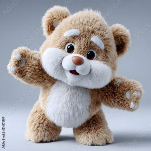 Adorable Fluffy Teddy Bear with Defined Eyebrows Welcoming Pose