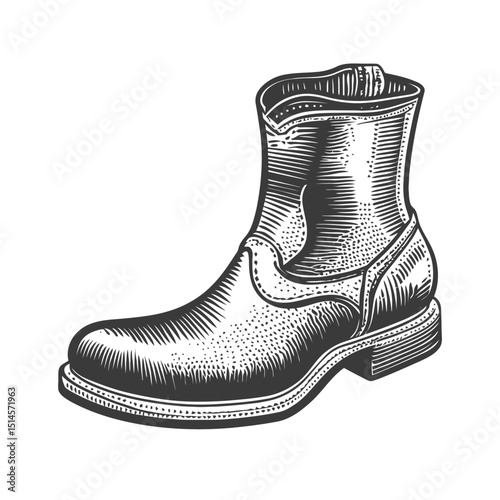 Vintage Illustration of Classic Boot in Engraving Style Design