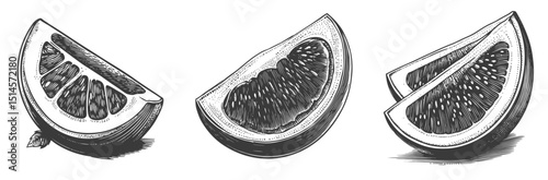 Vintage Engraving of Slices of Citrus Fruit Illustrations