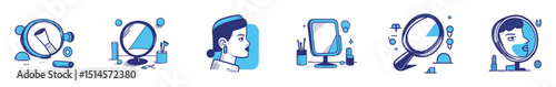 Modern Hand-Drawn Illustrations of Mirrors and Beauty Tools