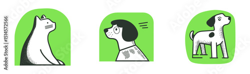 Hand Drawn Modern Illustrations of Cute Pets in Minimalist Style