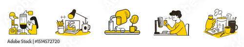 Modern Hand-Drawn Illustrations of Creative Workspaces and Tools