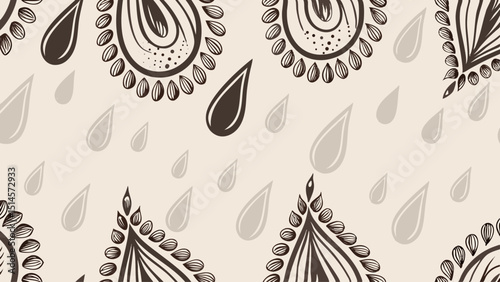 Abstract paisley pattern with teardrop shapes in neutral tones  