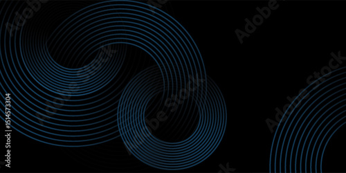 Blue abstract background with glowing circles. Swirl circular lines pattern. Geometric spiral. Twirl element. Modern graphic design. Futuristic technology concept.