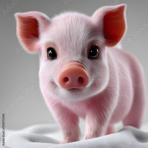 Adorable Pink Piglet Close Up Studio Shot