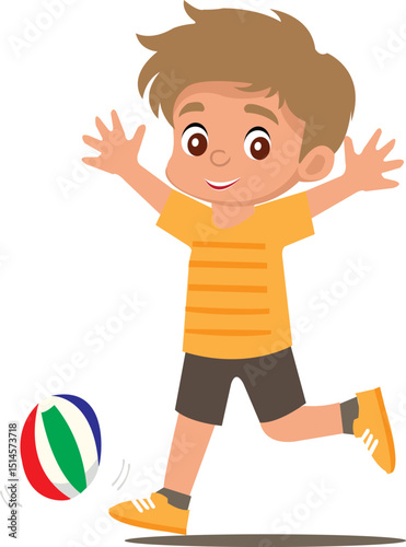 little boy play with football