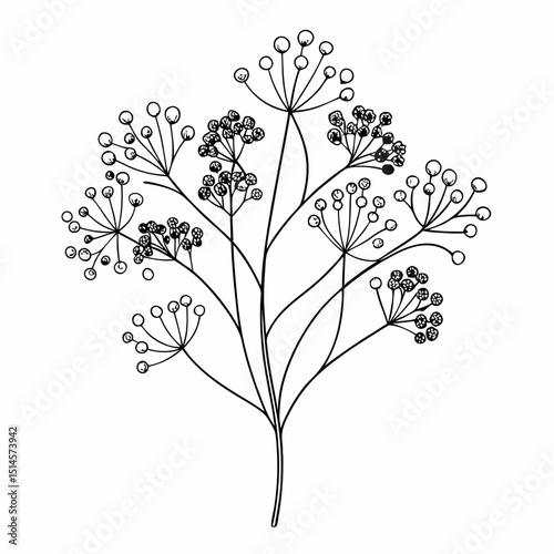 Baby S Breath Bloom Flower Botanical Drawing Line Art Vector Illustration