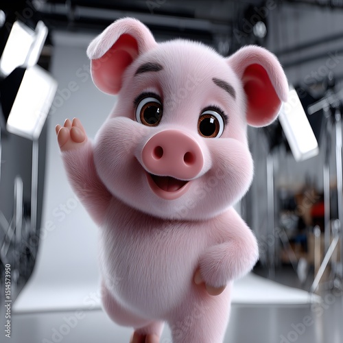Adorable Pink Piglet Posing in Studio Setting