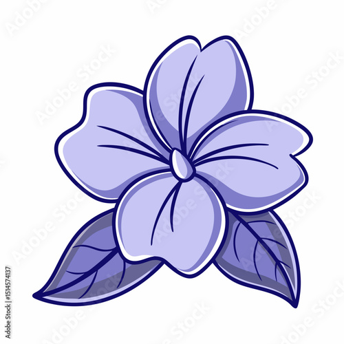 Periwinkle Bloom Flower Botanical Drawing Line Art Vector Illustration