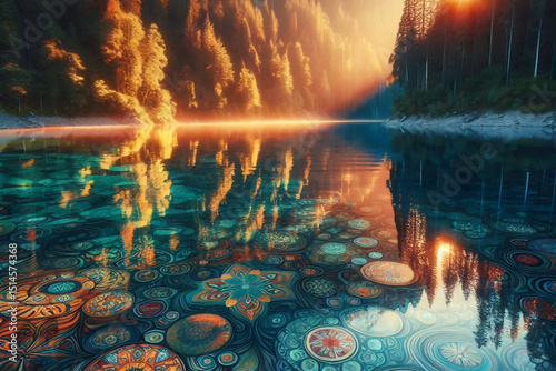 Captured Glow: Sunset Reflections on a Jewel-Like Lake