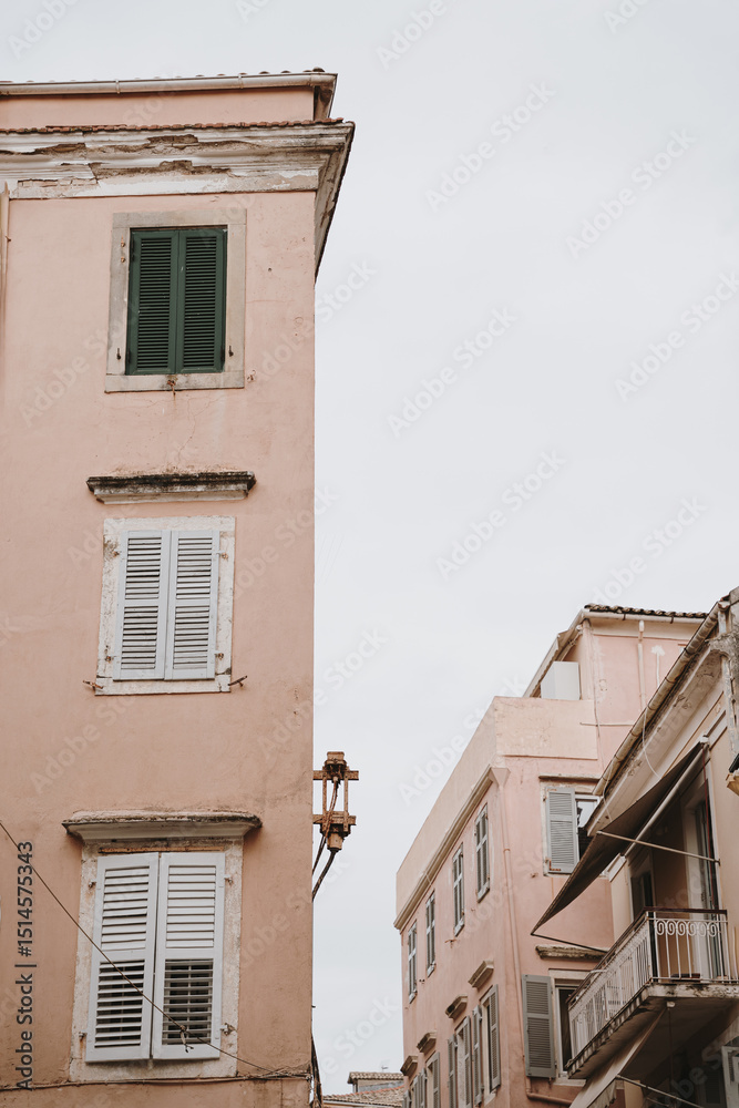 Fototapeta premium Architecture of Pink Buildings with Shuttered Windows