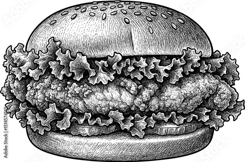 Chicken Burger vector black silhouette print design for T-Shirt