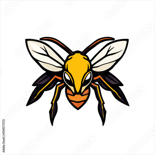 Modern Hornet Emblem Logo With Sharp Edges, Stylized Wings and Stinger