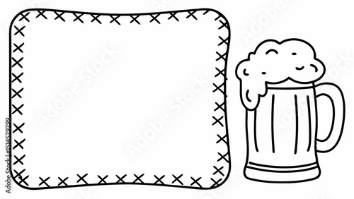 Blank menu board with beer mug illustration, minimalist design, black outline on white background
