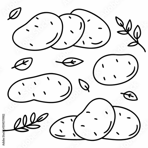 Potato illustration, minimalist design, black outline on white background