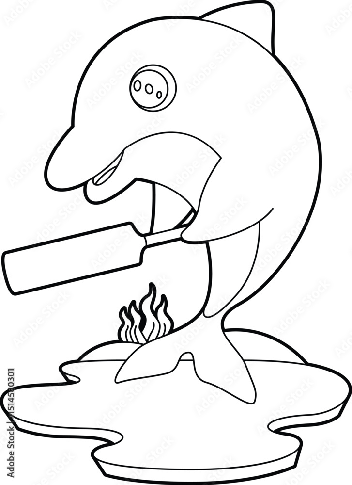 Fototapeta premium Dolphin Cricket Cricket bat Animal Vector Graphic Art Illustration