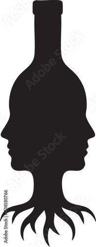 A stylish silhouette of a wine bottle shaped from two facing human profiles, ideal for culinary or lifestyle brands
